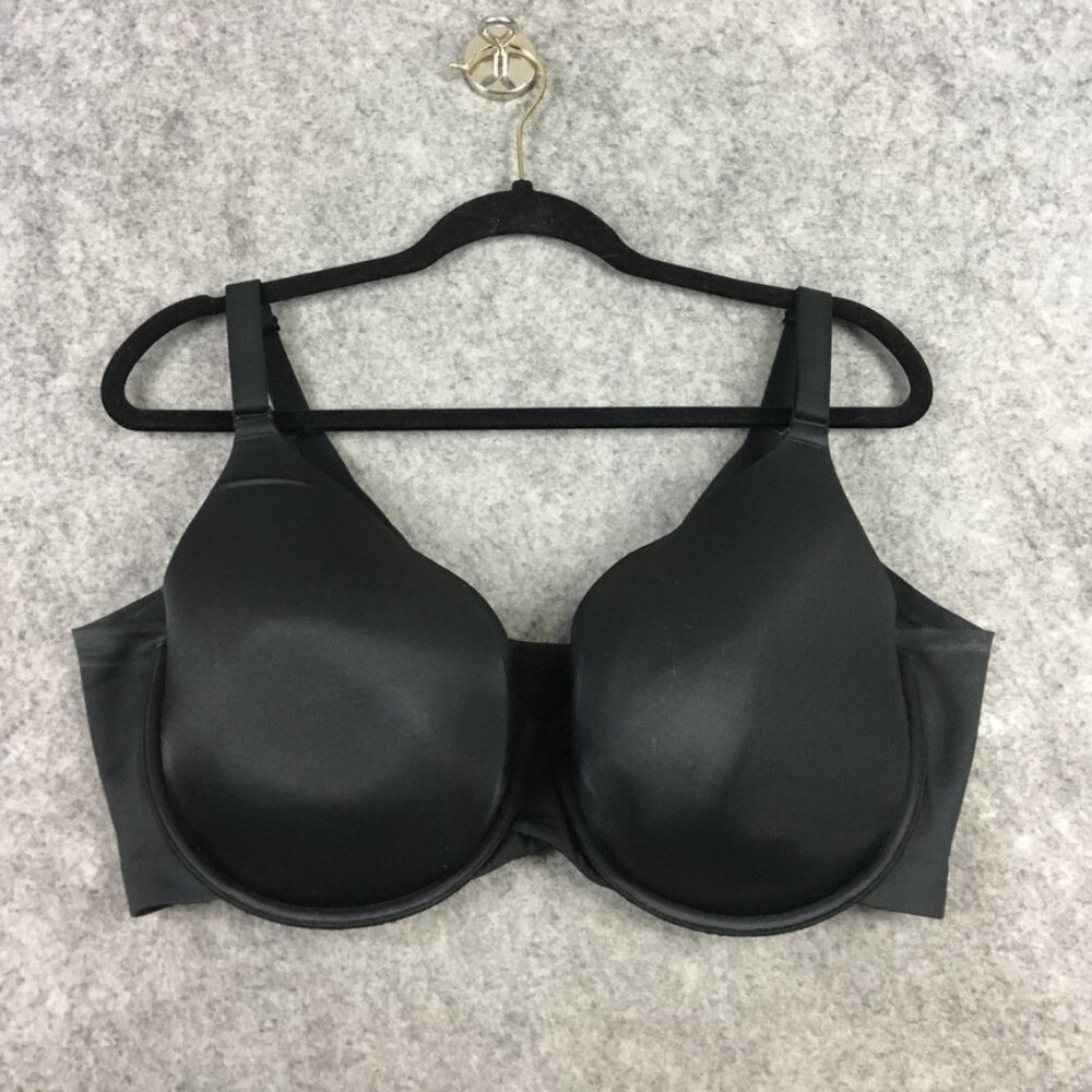 Cacique Bra 42F Lightly Lined Full Coverage Solid Black Wide Wing Smoothing
